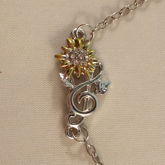 Sterling Silver Plated Diamond Zircon Sunflower Music Clef Note Heart Bracelet - Picture 4 of 4
